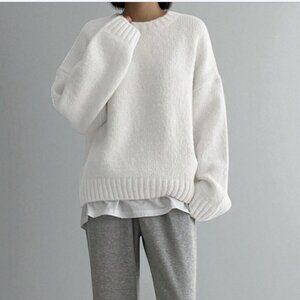 White Oversized Knit Sweater Women’s Casual Pullover Size: XL